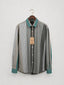 Grey panel stripe casual cotton shirt for men, button-down collar