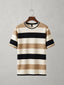 Camel, black and ivory block stripe old money t-shirt for men