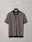 Maroon, black and white vertical stripe old money polo shirt for men