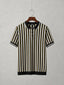 Olive, black and white vertical stripe old money polo shirt for men