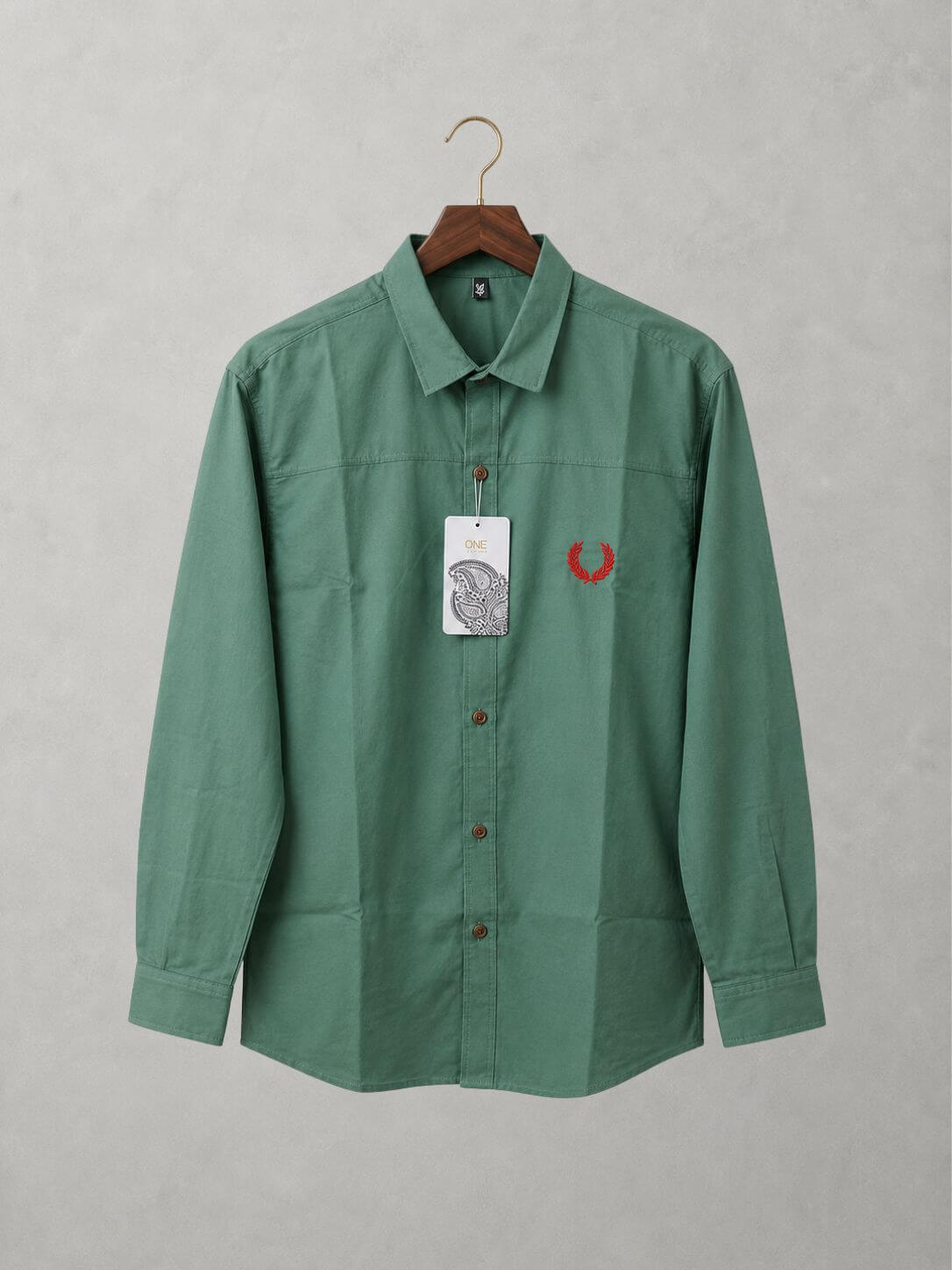 Teal solid casual cotton shirt for men, button-down collar Main image