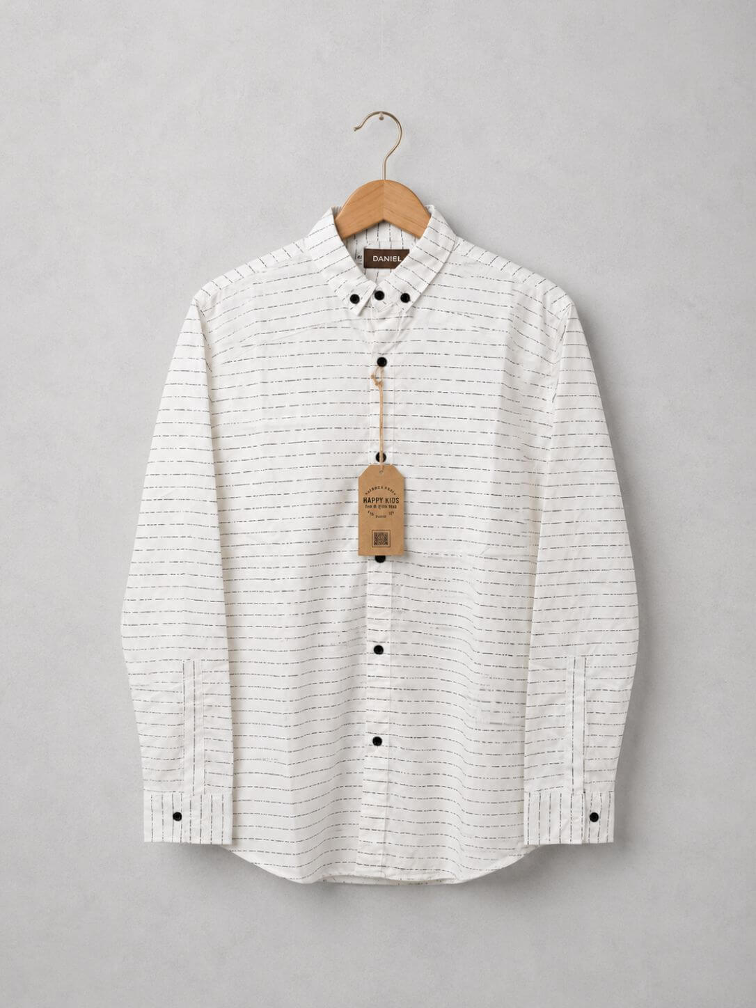 White stripe casual cotton shirt for men, button-down collar, Main image