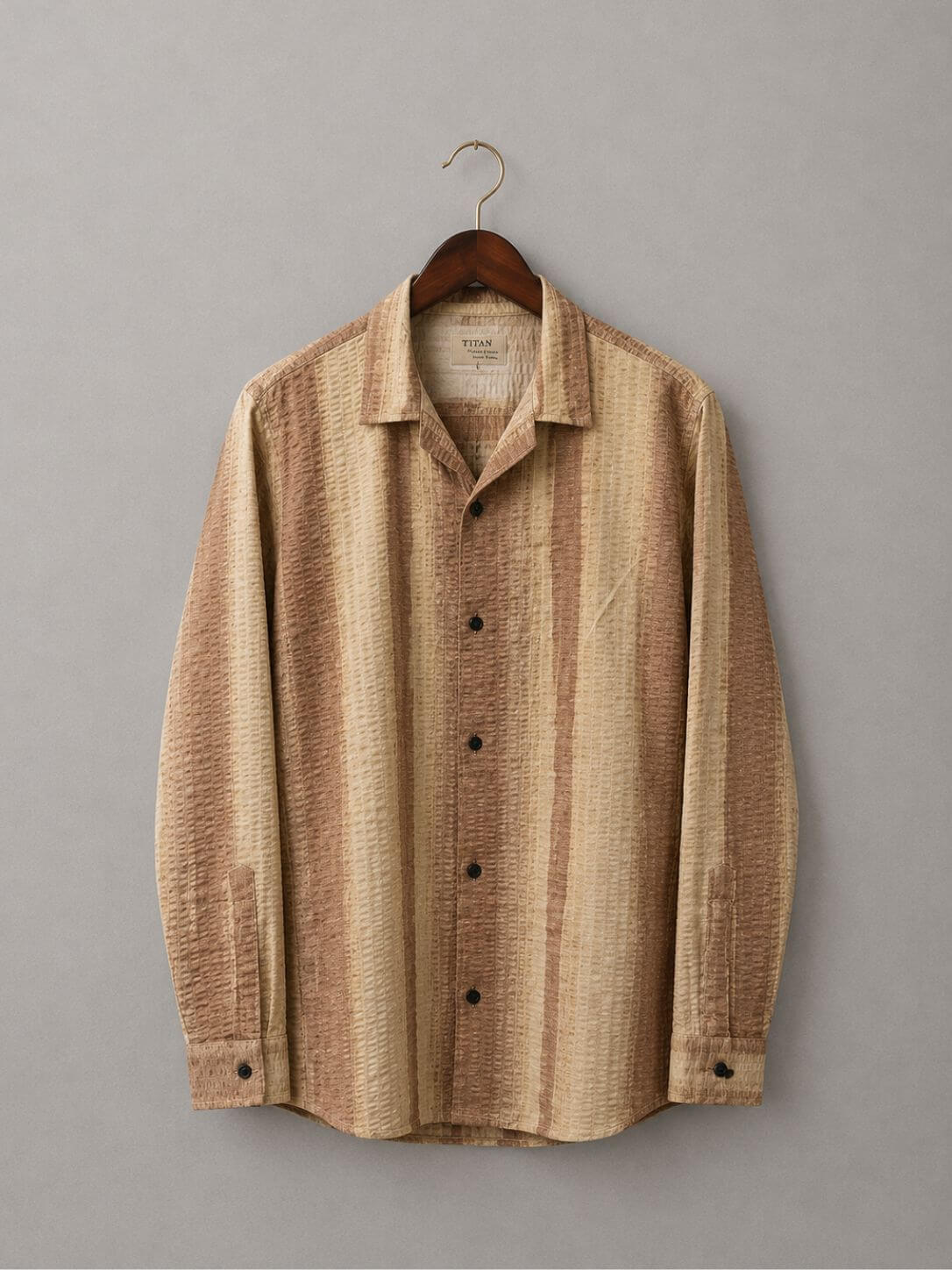 Brown stripe casual cotton shirt for men, button-down collar Main image