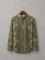 Green floral print casual cotton shirt for men, button-down collar