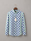 Green blue checker casual cotton shirt for men, button-down collar,