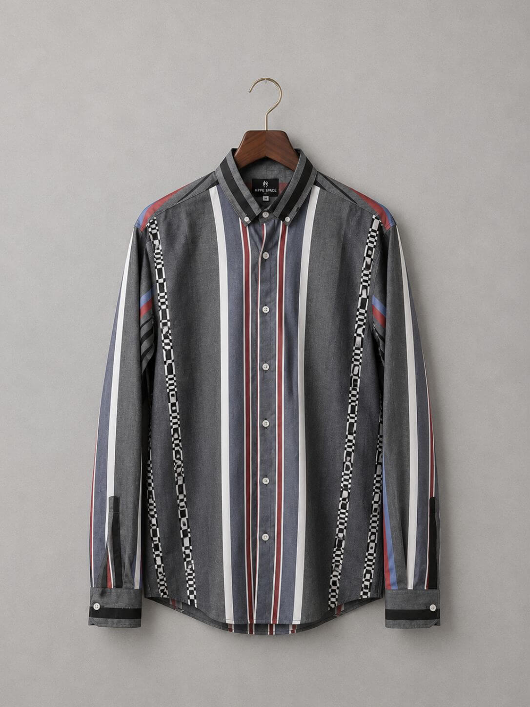 Grey multi stripe casual cotton shirt for men, button-down collar,