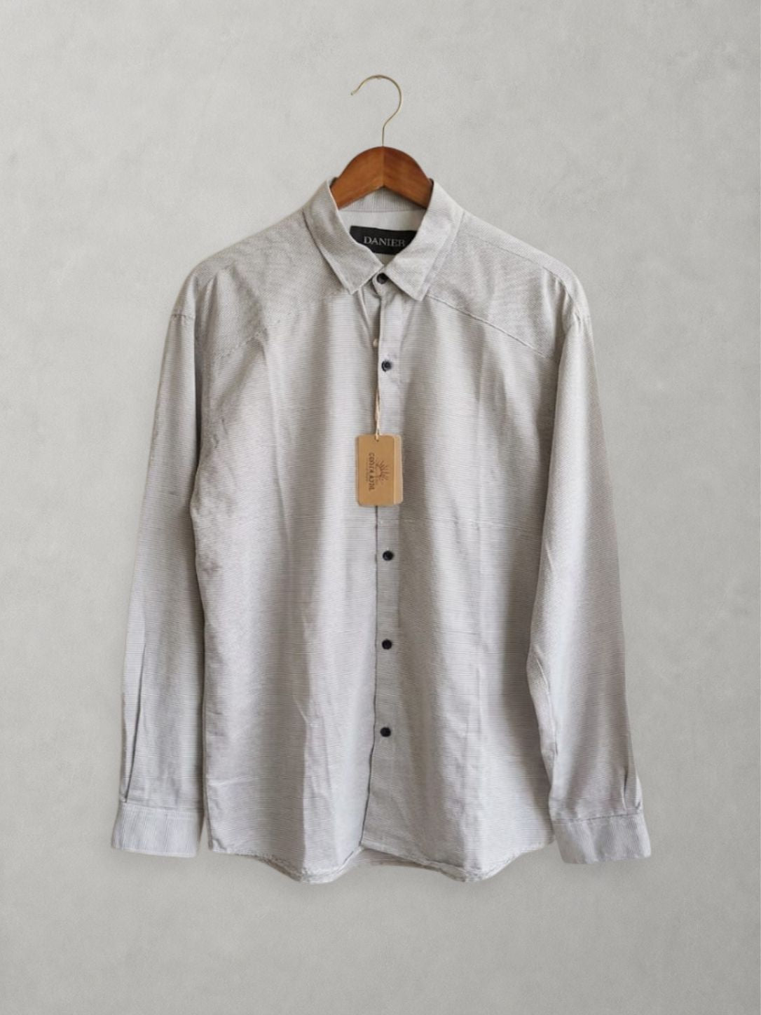 Grey micro stripe casual cotton shirt for men, button-down collar Main image