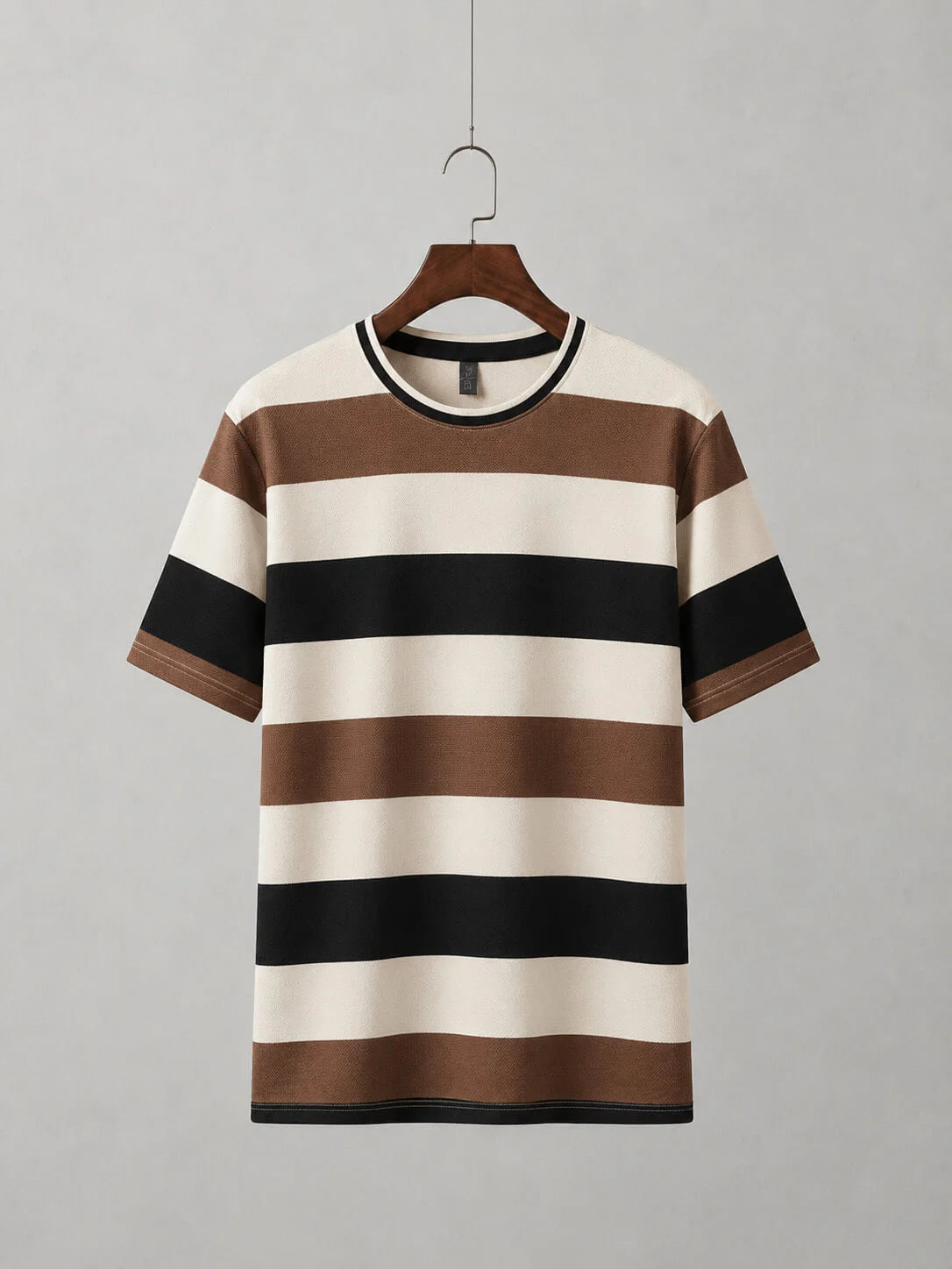 Brown, black and ivory block stripe old money t-shirt for men Main image