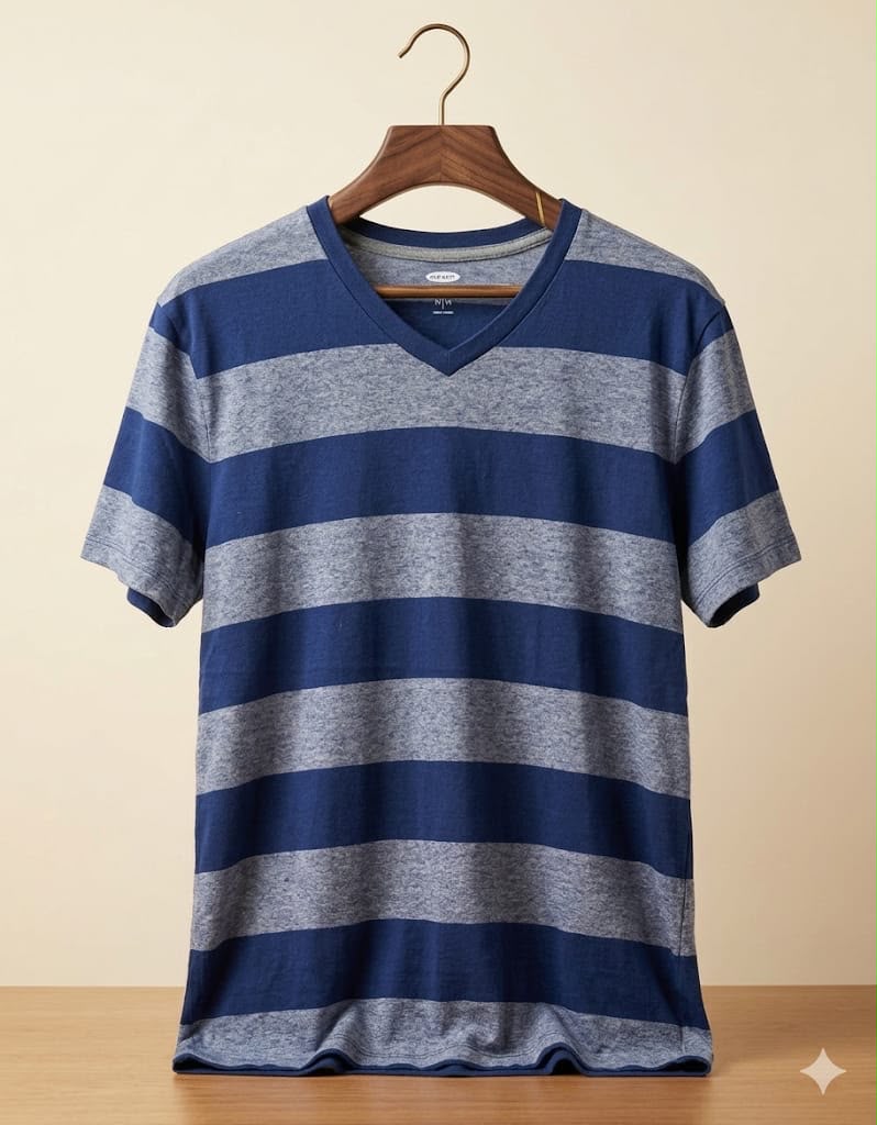 T Shirt | C 2528 Grey and Blue Strips