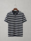 Navy and white horizontal stripe old money polo shirt for men