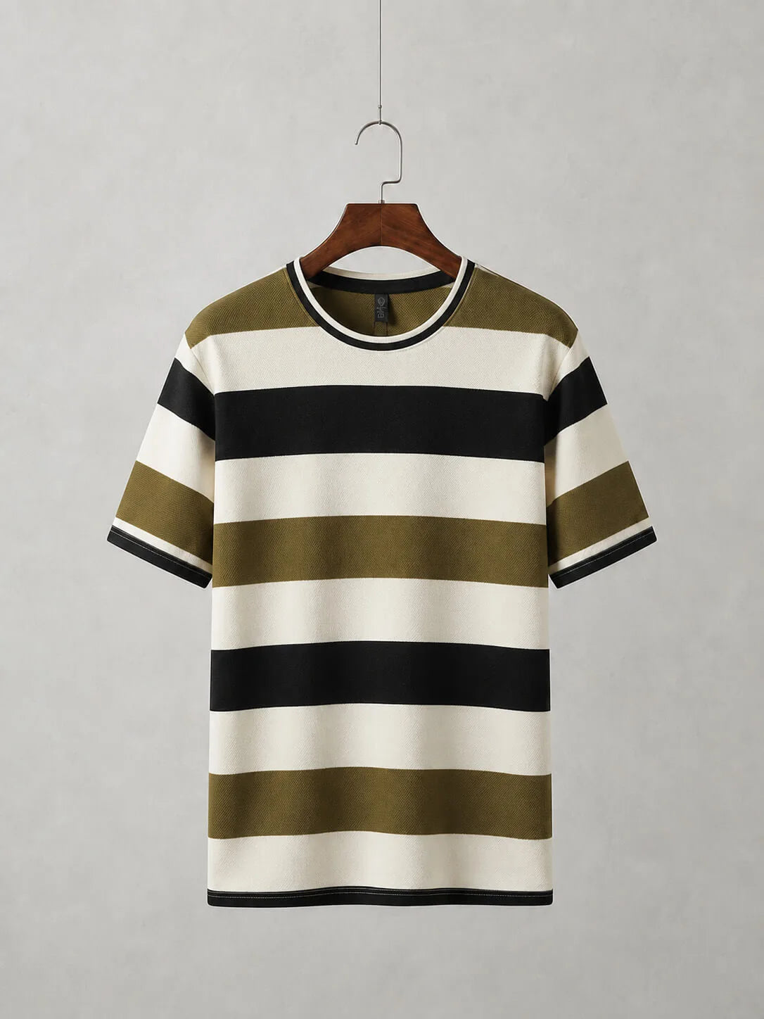 Olive, black and ivory block stripe old money t-shirt for men