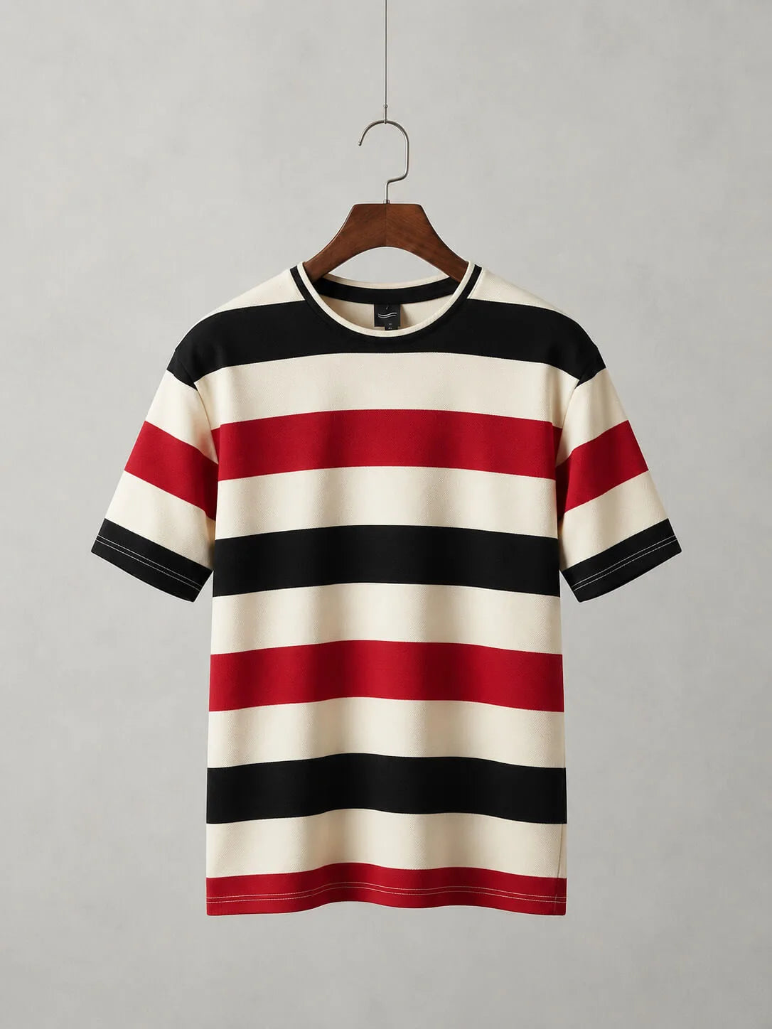 Red, black and ivory block stripe old money t-shirt for men