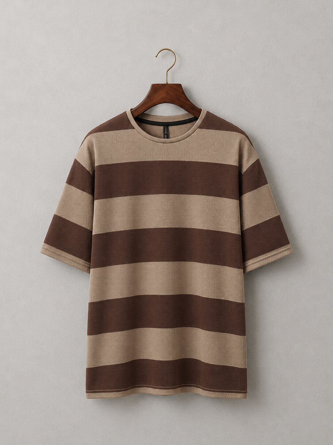 Brown and taupe rugby stripe old money t-shirt for men Main image
