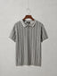 Grey, black and white vertical stripe zip-neck old money polo shirt for men